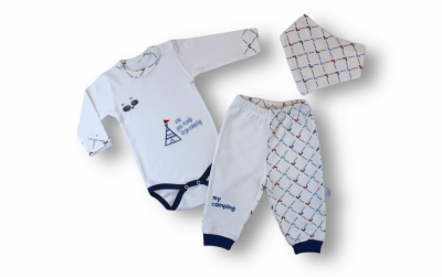 Wholesale 3-Piece Baby Boys Onesies Set With Scarf 1-12M Tomuycuk 1074-75461 - Tomuycuk