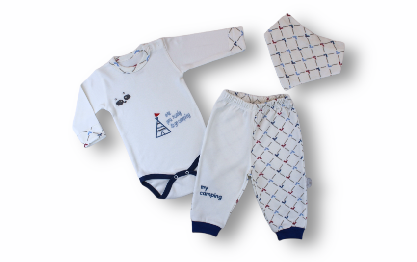 Wholesale 3-Piece Baby Boys Onesies Set With Scarf 1-12M Tomuycuk 1074-75461 - 1