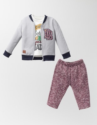 Wholesale 3-Piece Baby Boys Set with Cardigan, Pants and Body 9-24M Kidexs 1026-45020 Gray