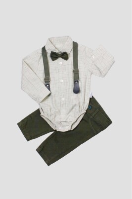 Wholesale 3-Piece Baby Boys Shirt Pants and Suspender 6-24M Kidexs 1026-35041 Green