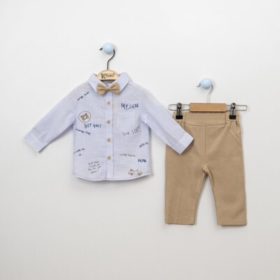 Wholesale 3-Piece Baby Boys Shirt Set With Pants And Bowtie 6-18M Kumru Bebe 1075-3836 Синий