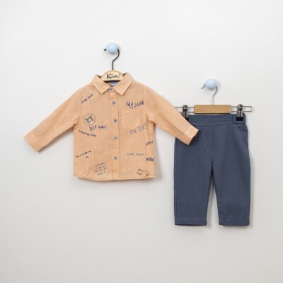 Wholesale 3-Piece Baby Boys Shirt Set With Pants And Bowtie 6-18M Kumru Bebe 1075-3836 Лососевый цвет