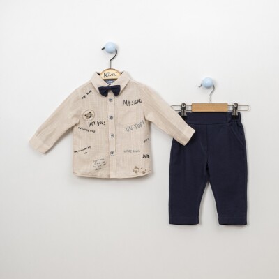 Wholesale 3-Piece Baby Boys Shirt Set With Pants And Bowtie 6-18M Kumru Bebe 1075-3836 Бежевый 
