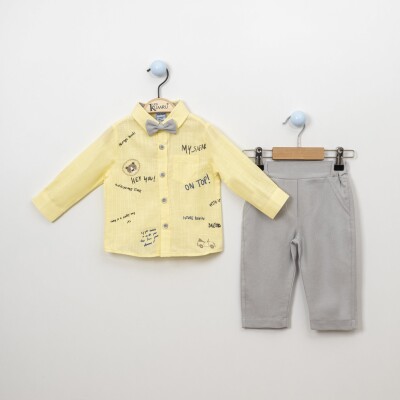 Wholesale 3-Piece Baby Boys Shirt Set With Pants And Bowtie 6-18M Kumru Bebe 1075-3836 - Kumru Bebe