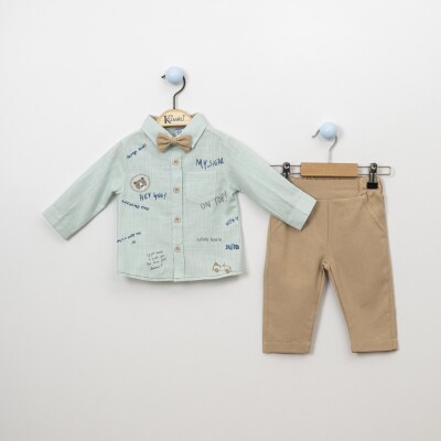 Wholesale 3-Piece Baby Boys Shirt Set With Pants And Bowtie 6-18M Kumru Bebe 1075-3836 - 2