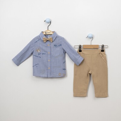 Wholesale 3-Piece Baby Boys Shirt Set With Pants And Bowtie 6-18M Kumru Bebe 1075-3836 Indigo