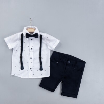 Wholesale 3-Piece Baby Boys Shirt Set With Pants And Bowtie 6-24M Gold Class 1010-1323 Navy 