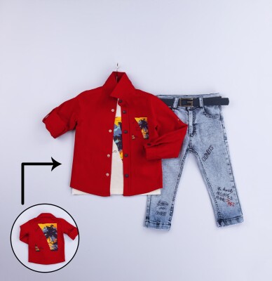 Wholesale 3-Piece Baby Boys Shirt Set with T-Shirt and Denim Pants 6-24M Gold Class 1010-1222 - Gold Class
