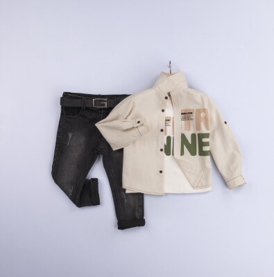 Wholesale 3-Piece Baby Boys Shirt Set with T-Shirt and Denim Pants 6-24M Gold Class 1010-1225 - 2
