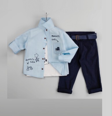 Wholesale 3-Piece Baby Boys Shirt Set with T-Shirt and Pants 6-24M Gold Class 1010-1228 - 2