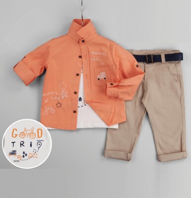 Wholesale 3-Piece Baby Boys Shirt Set with T-Shirt and Pants 6-24M Gold Class 1010-1228 pinkish orange