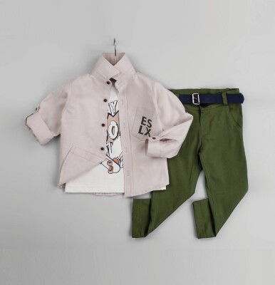 Wholesale 3-Piece Baby Boys Shirt Set with T-Shirt and Pants 6-24M Gold Class 1010-1229 - 1