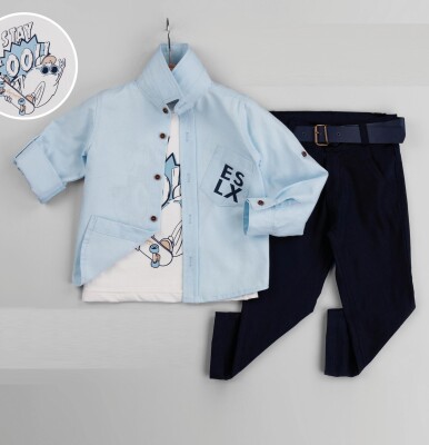 Wholesale 3-Piece Baby Boys Shirt Set with T-Shirt and Pants 6-24M Gold Class 1010-1229 - Gold Class (1)