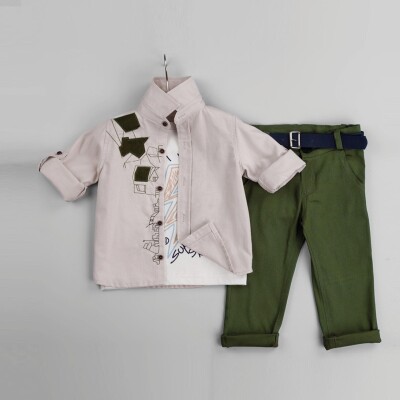 Wholesale 3-Piece Baby Boys Shirt Set with T-Shirt and Pants 6-24M Gold Class 1010-1232 - 1