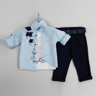 Wholesale 3-Piece Baby Boys Shirt Set with T-Shirt and Pants 6-24M Gold Class 1010-1232 - 2