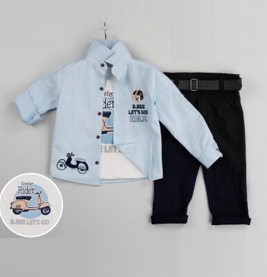 Wholesale 3-Piece Baby Boys Shirt Set with T-Shirt and Pants 6-24M Gold Class 1010-1234 - 2
