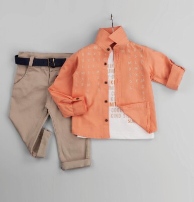 Wholesale 3-Piece Baby Boys Shirt Set with T-Shirt and Pants 6-24M Gold Class 1010-1235 pinkish orange
