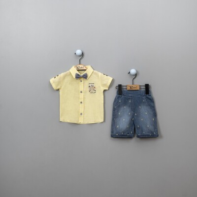 Wholesale 3-Piece Baby Boys Shorts Set with Shirt and Bowtie 6-18M Kumru Bebe 1075-3883 Жёлтый 