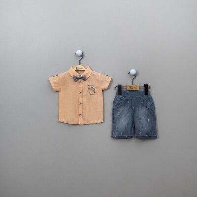 Wholesale 3-Piece Baby Boys Shorts Set with Shirt and Bowtie 6-18M Kumru Bebe 1075-3883 Лососевый цвет
