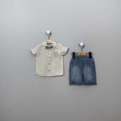 Wholesale 3-Piece Baby Boys Shorts Set with Shirt and Bowtie 6-18M Kumru Bebe 1075-3883 Мятно-зеленый