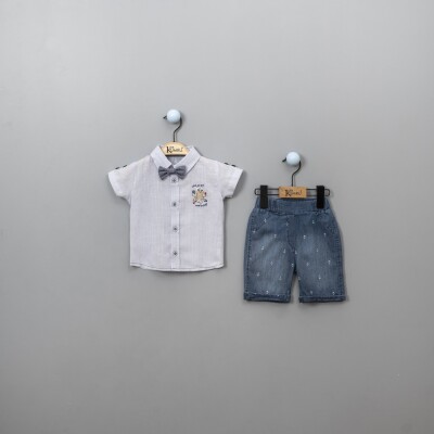 Wholesale 3-Piece Baby Boys Shorts Set with Shirt and Bowtie 6-18M Kumru Bebe 1075-3883 - Kumru Bebe