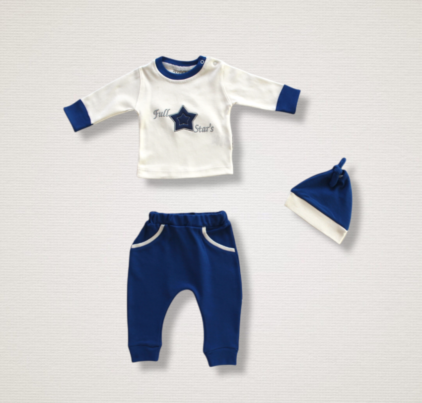 Wholesale 3-Piece Baby Boys Tracksuit Set with Hat 1-12M Tomuycuk 1074-75552 - 2