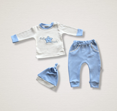 Wholesale 3-Piece Baby Boys Tracksuit Set with Hat 1-12M Tomuycuk 1074-75552 Blue