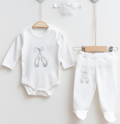 Wholesale 3-Piece Baby Girls Bodysuit Set with Headband and Pants 0-6M Miniborn 2019-7026 - Miniborn