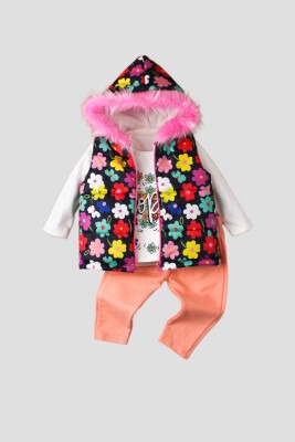 Wholesale 3-Piece Baby Girls Coat Set with Pants and Sweat 9-24M Kidexs 1026-90092 - 1