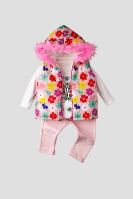 Wholesale 3-Piece Baby Girls Coat Set with Pants and Sweat 9-24M Kidexs 1026-90092 - 2