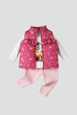 Wholesale 3-Piece Baby Girls Coat Set with Sweat and Sweatpants 9-24M Kidexs 1026-90097 Пыльная роза
