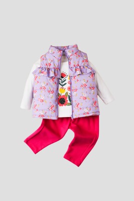 Wholesale 3-Piece Baby Girls Coat Set with Sweat and Sweatpants 9-24M Kidexs 1026-90097 - 1