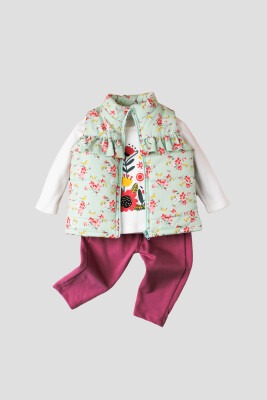 Wholesale 3-Piece Baby Girls Coat Set with Sweat and Sweatpants 9-24M Kidexs 1026-90097 - 2