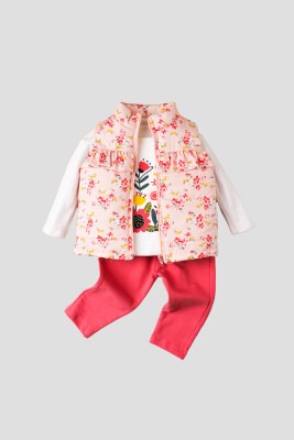 Wholesale 3-Piece Baby Girls Coat Set with Sweat and Sweatpants 9-24M Kidexs 1026-90097 Salmon Color 