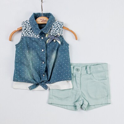 Wholesale 3-Piece Baby Girls Denim Shirt T-shirt and Shorts Set 9-24M Miss Lore 1055-5321 Green