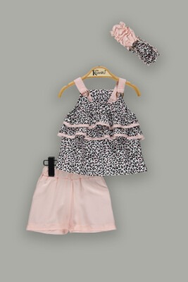 Wholesale 3-Piece Baby Girls Leopard Patterned Blouse Set with Shorts and Headband 6-18M Kumru Bebe - Kumru Bebe