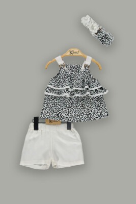 Wholesale 3-Piece Baby Girls Leopard Patterned Blouse Set with Shorts and Headband 6-18M Kumru Bebe Мятно-зеленый
