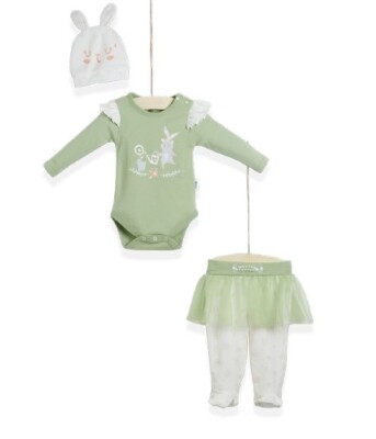 Wholesale 3-Piece Baby Girls Onesies Set with Skirt-Pant and Hat 0-9M Wogi 1030-WG-T0406 - Wogi