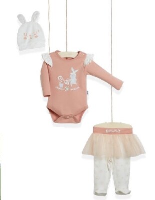 Wholesale 3-Piece Baby Girls Onesies Set with Skirt-Pant and Hat 0-9M Wogi 1030-WG-T0406 - Wogi (1)