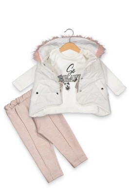 Wholesale 3-Piece Baby Girls Puffer Vest, Sweatshirt and Pants 6-18M Boncuk Bebe 1006-6087 - 1