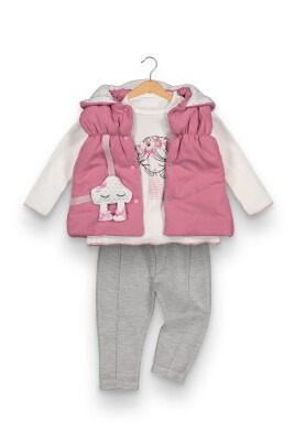 Wholesale 3-Piece Baby Girls Puffer Vest, Sweatshirt and Sweatpants 6-18M Boncuk Bebe 1006-6060 - 1