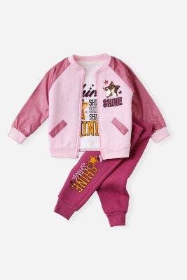 Wholesale 3-Piece Baby Girls Set with Cardigan, Pants and Body 9-24M Kidexs 1026-45030 Розовый 