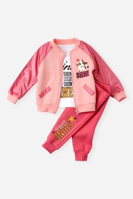 Wholesale 3-Piece Baby Girls Set with Cardigan, Pants and Body 9-24M Kidexs 1026-45030 Лососевый цвет