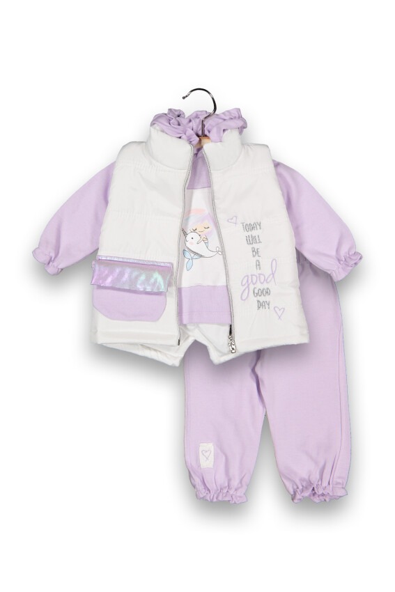 Wholesale 3-Piece Baby Girls Set with Jacket, Body and Pants 0-18M Boncuk Bebe 1006-6084 - 1