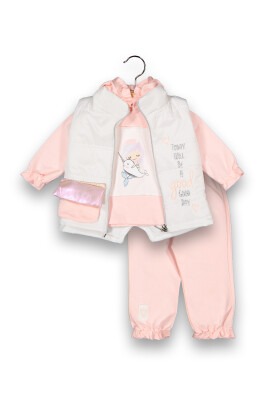 Wholesale 3-Piece Baby Girls Set with Jacket, Body and Pants 0-18M Boncuk Bebe 1006-6084 Blanced Almond