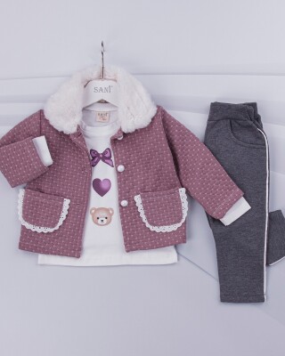 Wholesale 3-Piece Baby Girls Set with Jacket, Long Sleeve T-shirt and Pants 9-24M Sani 1068-6907 - 1