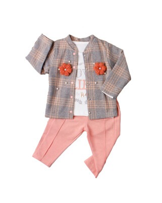 Wholesale 3-Piece Baby Girls Set with Jacket, Pants and Long Sleeve T-shirt 9-24M Kidexs 1026-90003 - 1