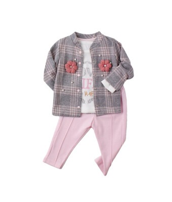 Wholesale 3-Piece Baby Girls Set with Jacket, Pants and Long Sleeve T-shirt 9-24M Kidexs 1026-90003 - 2