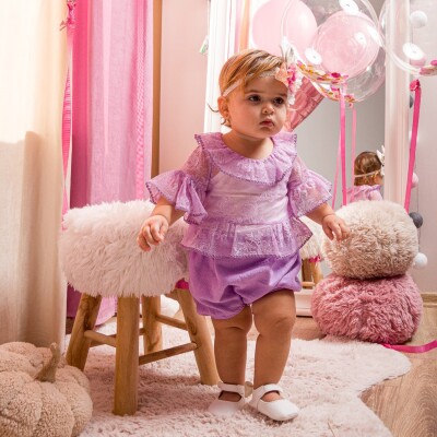 Wholesale 3-Piece Baby Girls Set With Short And Blouse 9-24M Cumino 1014-CMN3200 - Cumino