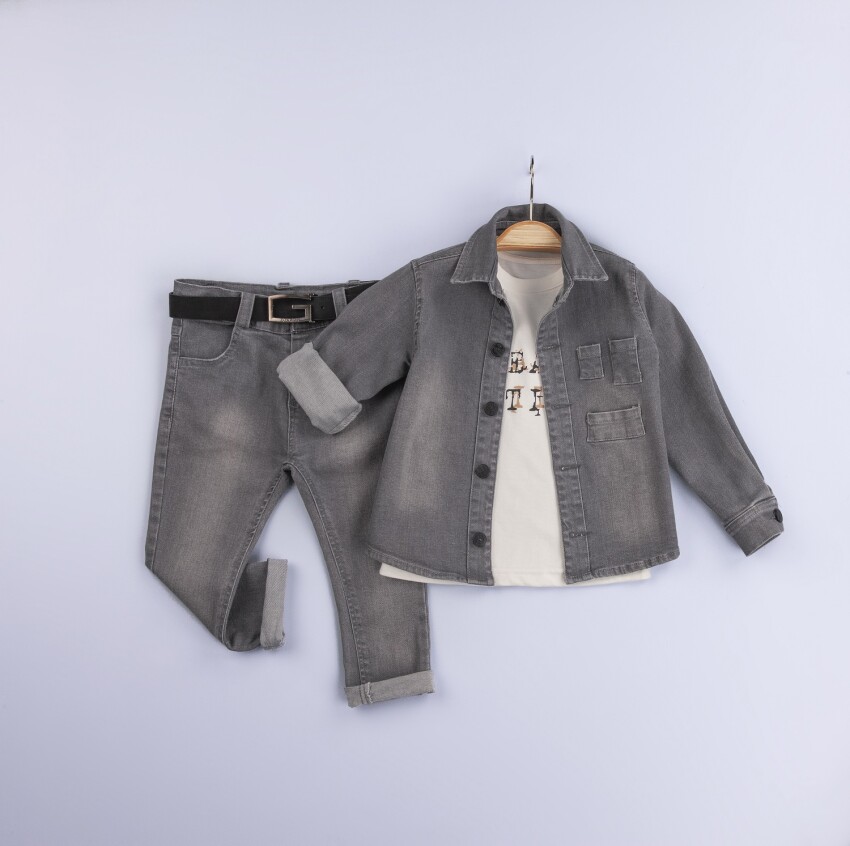 Wholesale 3-Piece Boys Jacket Shirt and Denim Pants Set 2-5Y Gold Class 1010-2240 - 2